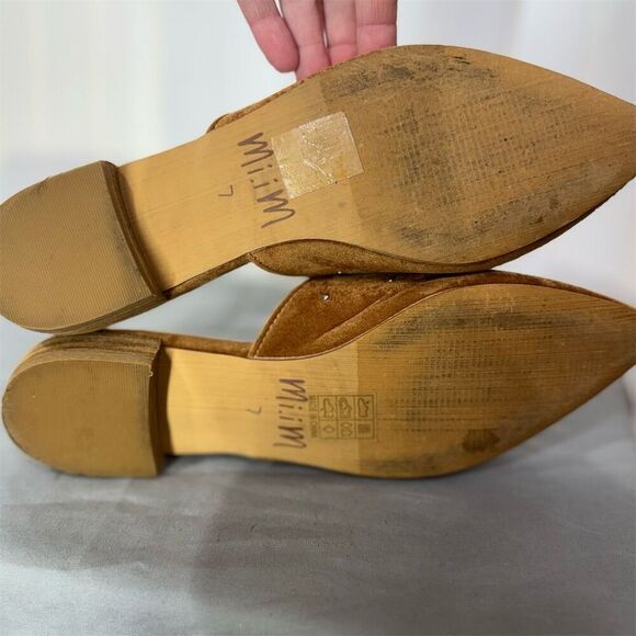 Mi.iM Brown Studded Leather Mules Slides Sz 7 Pointed Toe Flat Loafers Boho - Picture 5 of 8